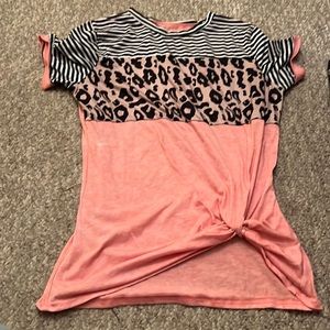 Pink cheetah and striped knotted side shirt